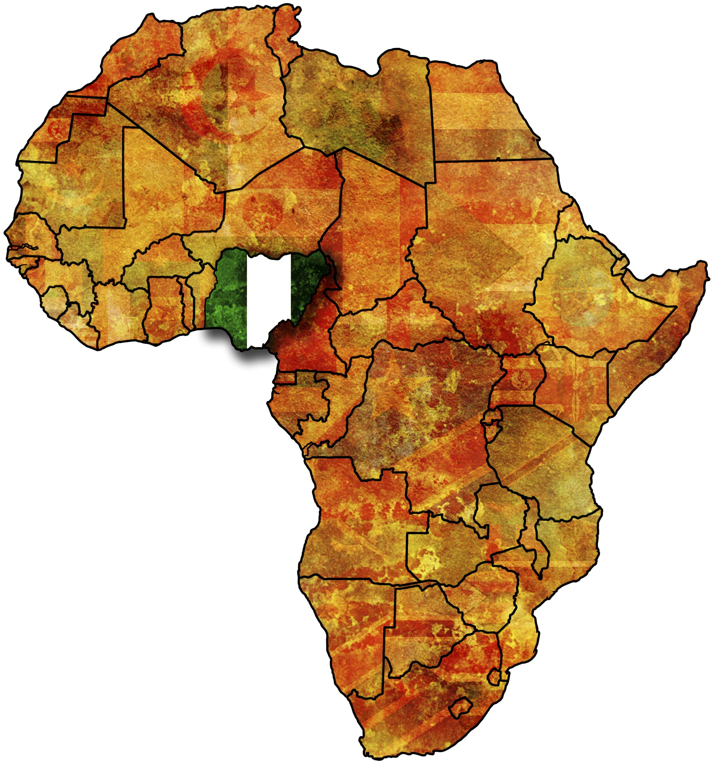 some very old grunge map with flag of nigeria