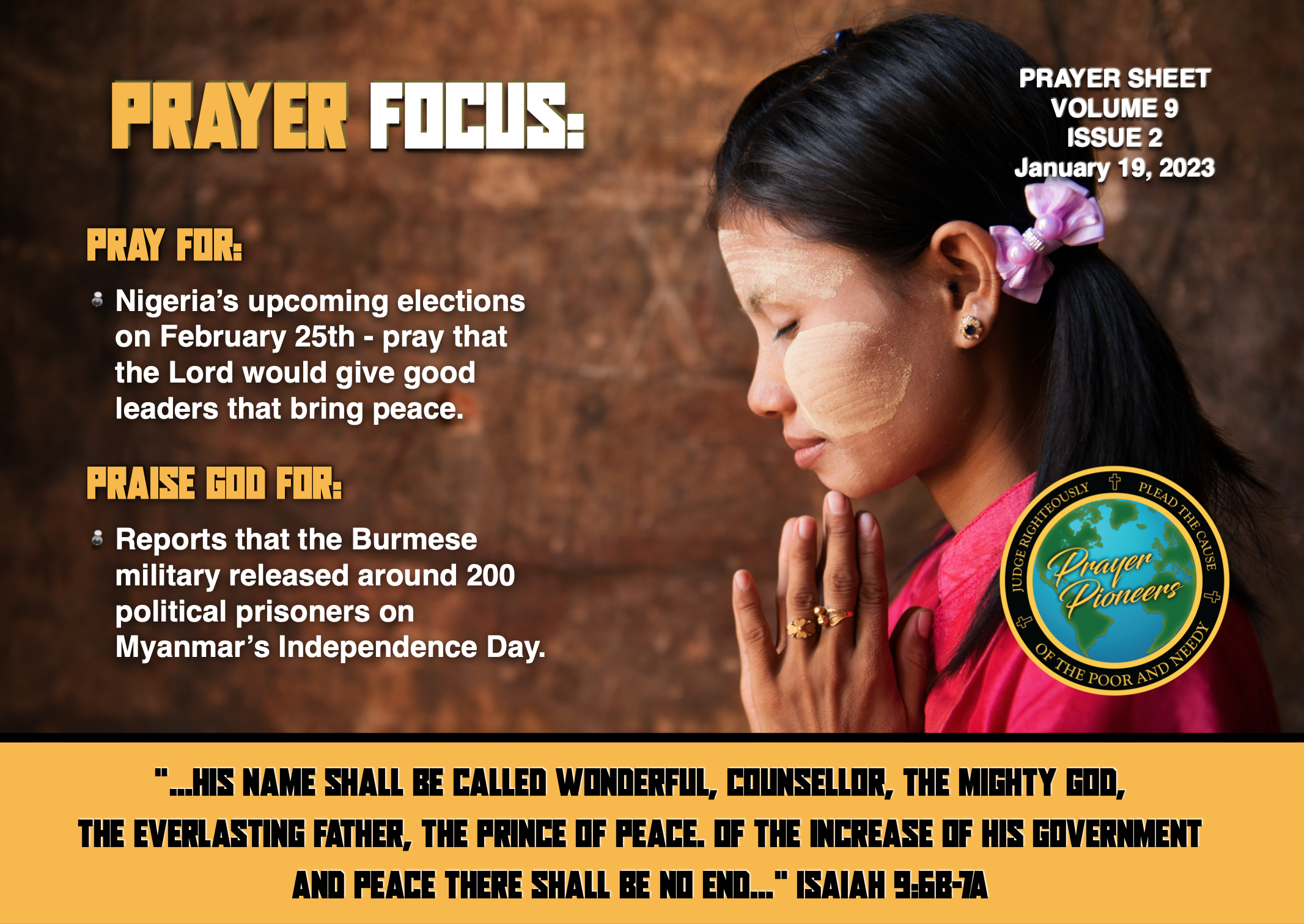 Weekly Prayer Sheet - Volume 9 - Issue 2
